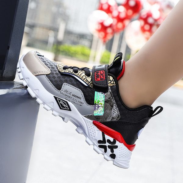 

fashion childrens shoes 2020 new chunky sneakers for kids dad shoes leather casual running shoes boys thick sole tenis infantil, Black