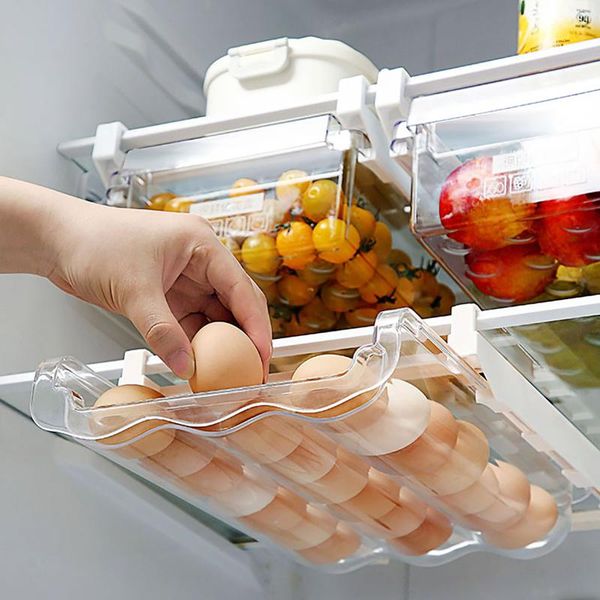 

slide kitchen refrigerator opbergbox pull-out load sharp plastic rectangle egg green fruit containers storage container