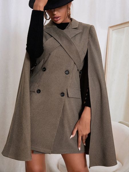 

double breasted cloak sleeve blazer k3ya#, White;black