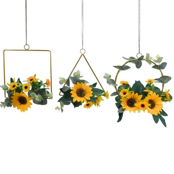 

sunflower artificial flowers hanging baskets ornaments door garland wrought iron wall wedding decoration home living room decor