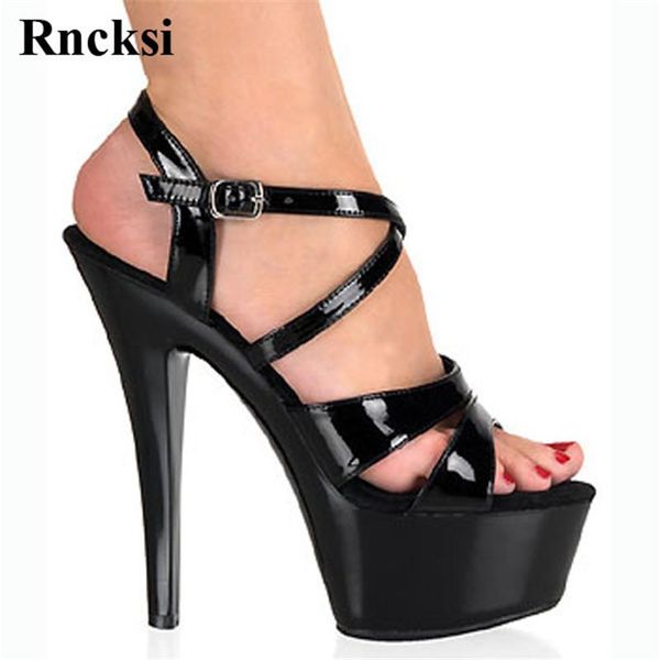 

sandals rncksi women classic woman straps pole dance high heel party 15cm stiletto wedding shoes, Black