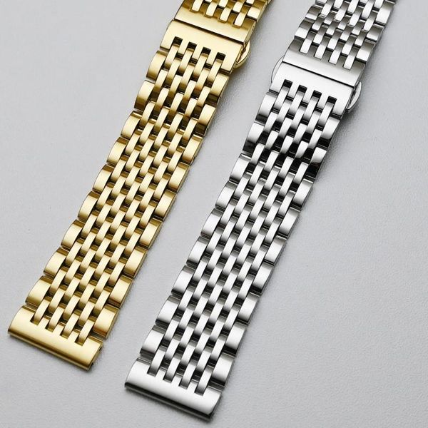 

watch bands curved end band 12mm 14mm 16mm 18mm 19mm 20mm 22mm replacement strap clasp stainless steel watchband with tools, Black;brown