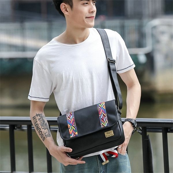 

men's three compartment belt bag, large capacity leisure ribbon bag, horizontal shoulder bag
