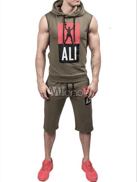 

sports men's tracksuits summer running suit sleeveless loose menswear, Gray