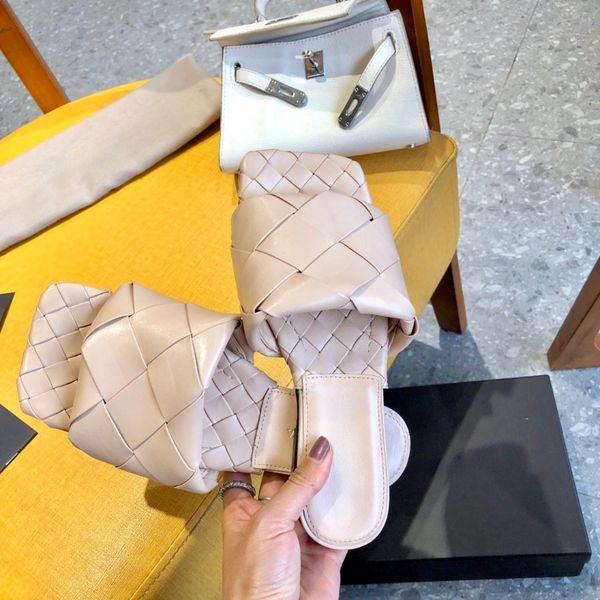 

slippers women's brand of leather outsole woven sandals with high-heeled 2022 spring new flat-bottomed square-headed slippers, Black
