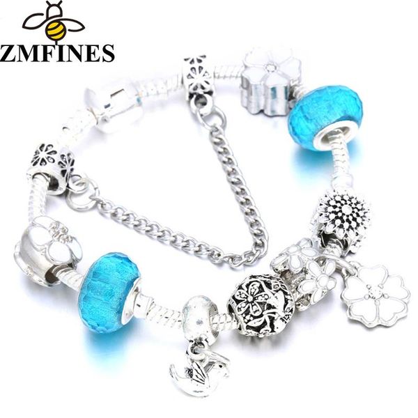 

charm bracelets zmfines 2021 flower bird & bangle silver color jewelry for women fit crystal beads bracelet pulseras, Golden;silver