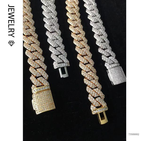 

chains 2021 men's hip hop bar cuba necklace hiphop copper zircon 14mm diamond chain, Silver