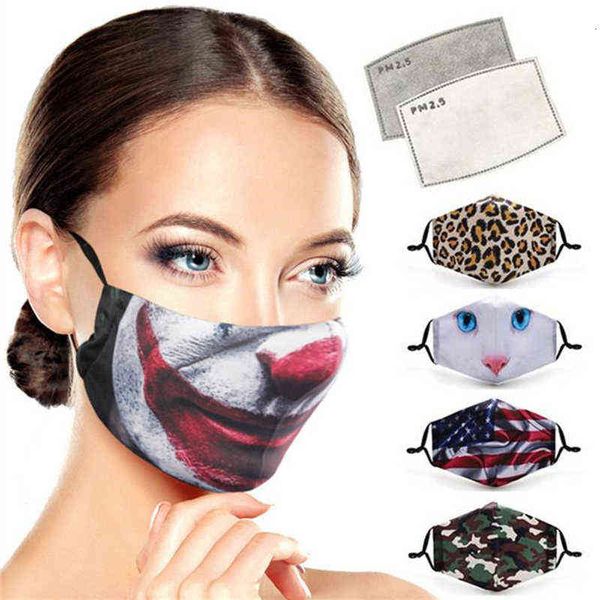 

3d cartoon face mask women men dutproof deigner wahable cotton magic flag floral animal print breathable protective