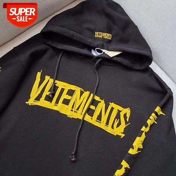

hip-hop yellow loose graffiti vetements hoodie men women vtm hoody embroidery vetements big label exposure pullover #cn7g, Black