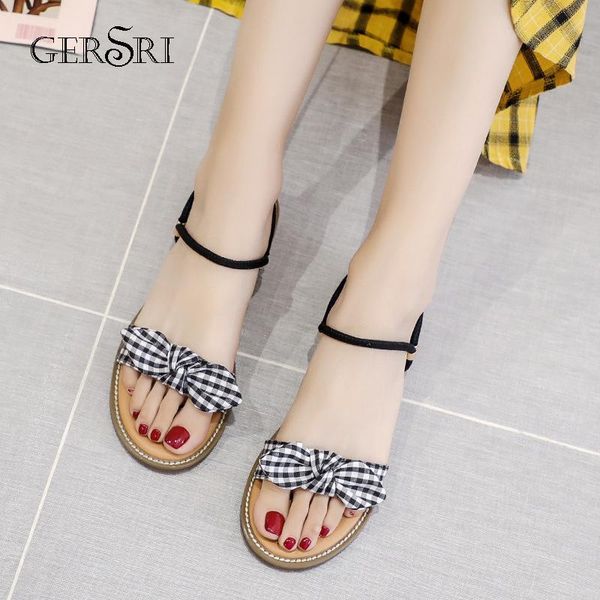 

sandals gersri women's spring summer ladies shoes bow-knot casual wedge platform daily fashion outdoor beach, Black