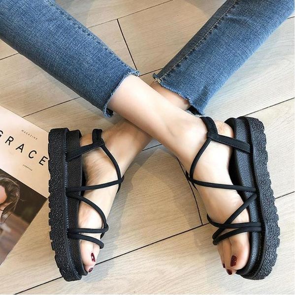 

sandals female summer 2021 new korean version of the trend of the platform student net red roman shoes beach shoes for women, Black