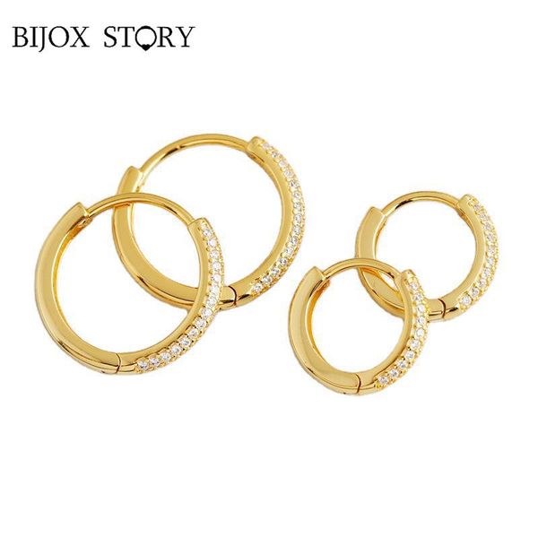 

hoop & huggie bijox story circle diamond earrings for women real 925 sterling silver simple round anniversary engagement fine jewelry, Golden;silver