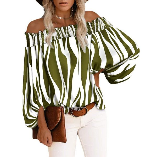 

women's blouses & shirts autumn long sleeve striped print chiffon slash neck femme blusas clothing 2021 casual loose, White