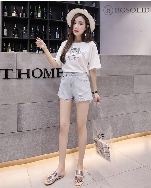 

women's shorts 2021 ripped trousers with high waists and loose lace edge denim, White;black