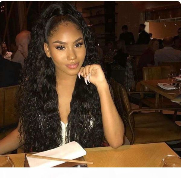 

wet and wavy human hair ponytail hairpiece wrap around clip natural wave hair drawstring ponytails african american ponytail 1b natural, Black