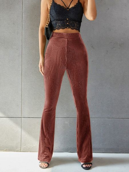 

solid flare leg velvet pants u77i#, Black;white