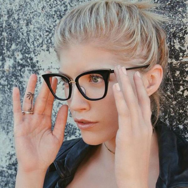 

rivet cat eye glasses optical glasses fashion glass fake transparent eye frames myopia for women eyeglasses eyewear women's spectacles, White;black