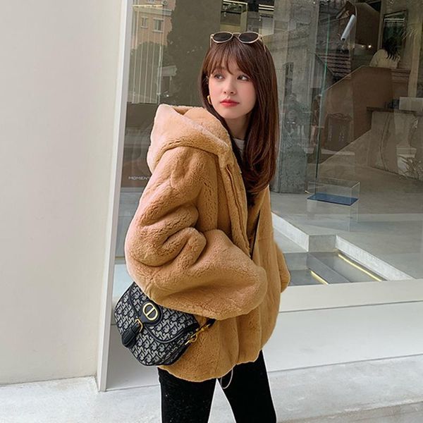 

women's fur & faux coat women jacket women's winter plus velvet coats woman 2021 solid overcoat female plush, Black