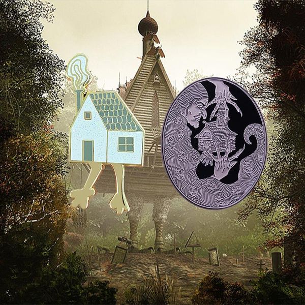 

pins, brooches slavic folklore witch haunted chicken legs house hut of baba yaga novelty pin sophie anderson fairy tale book horror, Gray