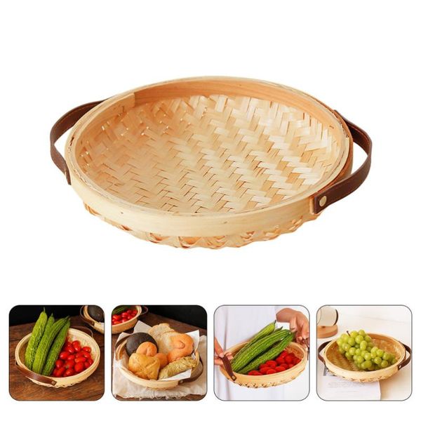 

1pc bamboo woven basket round fruit storage basket bread (log color