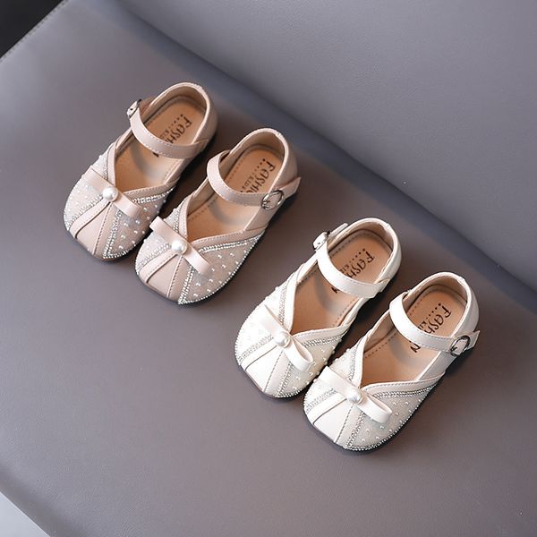 

baby single shoes 2021 spring new children's shoes korean version of the pearl water drill butterfly girl princess shoes square, Black;red