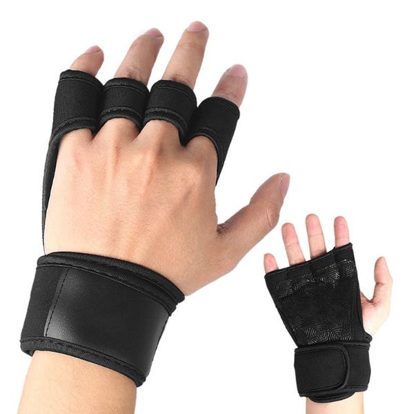

wrist support weight lifting training gloves women men fitness sports body building gym hand palm grips guard protector, Black;red