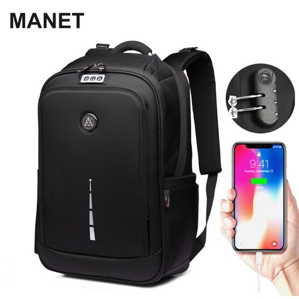 

backpack manet anti-theft men 14 inches large capacity bags for business male nylon waterproof school backpacks usb charging