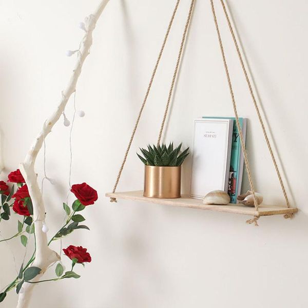 

other home decor wood swing hanging rope wall mounted floating sundries storage shelf plant pot rack indoor outdoor decoration room