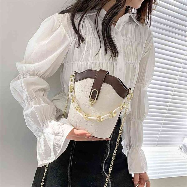 

2021 new korean printed bucket slanting chain portable one shoulder women's bag