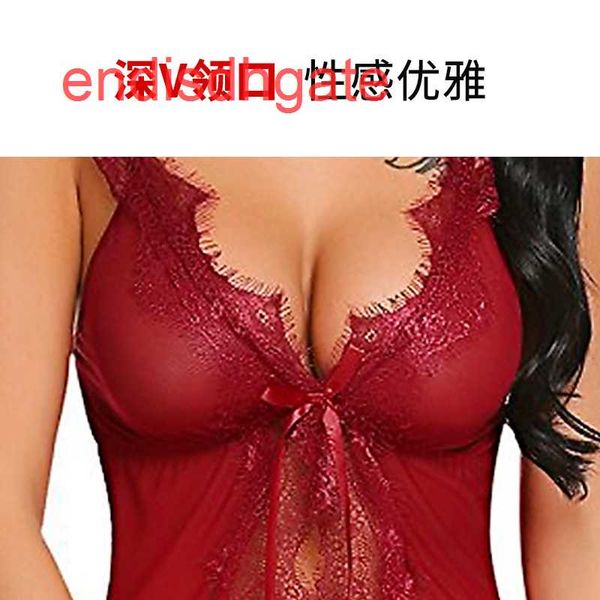 

lace perspective new mesh large sling pajamas short nightdress suit, Black;white