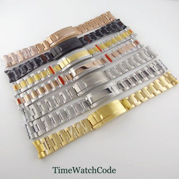 

watch bands 20mm oyster strap watchband metal bracelet spare parts wristwatch replacement black / gold color plated stainless steel, Black;brown