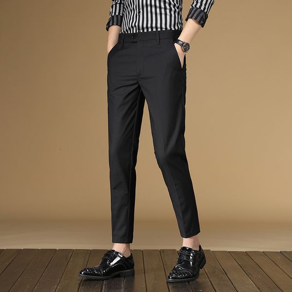 

2021-spring dress of the men's businesses ankle length formal office social suit pants 7 casual colors thin streetwear adjustment v3ur, Black