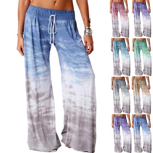 

2021 women's loose gradient printed yoga wide leg sports pants, Black