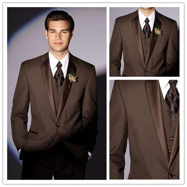 

men's suits & blazers one button brown notch lapel handsome costume homme terno masculino (jacket+pant+vesttie) formal fashion, White;black