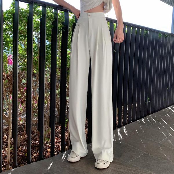 

women's pants & capris white suit woman summer chic streetwear high waist straight female korean fashion spring loose trousers u183, Black;white