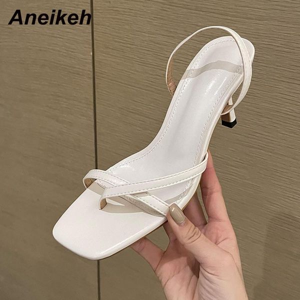 

sandals aneikeh women's 2021 fashion thin heels open party shallow pu leisure basic slip-on back strap concise solid black white
