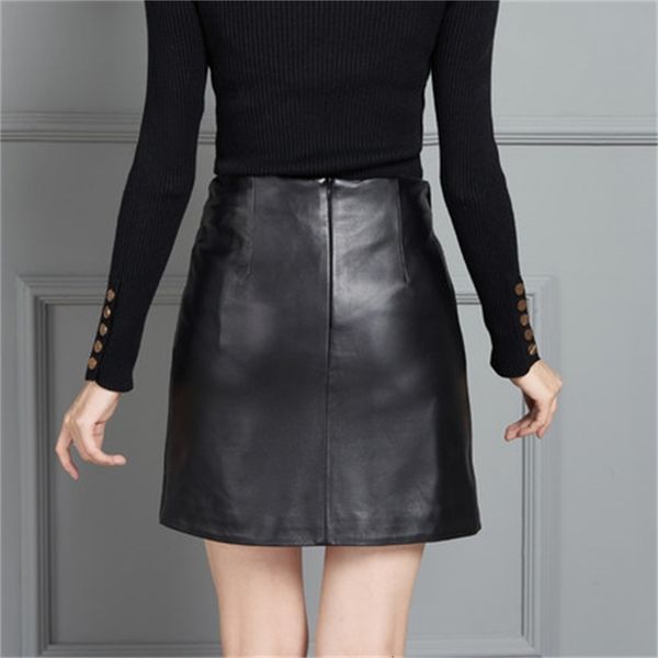 

2021 new fashion genuine royal sheep leather skirt k8 tzk4, Black