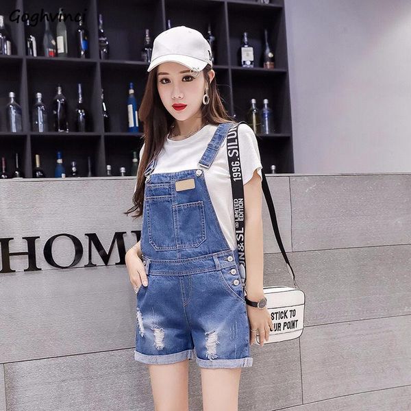 

rompers women pockets denim casual loose womens summer new trendy korean style playsuits females kawaii plus size, Black;white