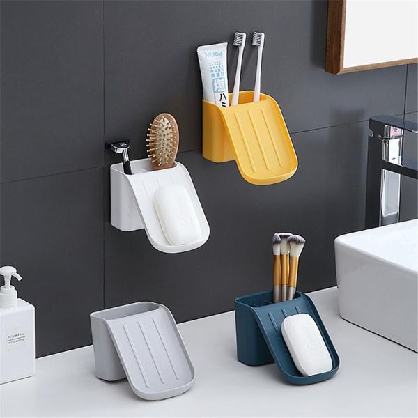 

1pc bathroom rack wall-mounted soap box wall-mounted punch-storage rack toilet toothbrush tube comb toothpaste storage box