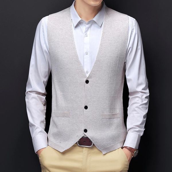 

men's vests 2021 autumn thick suit knitted vest business casual wool v-neck sweater male brand clothes, Black;white
