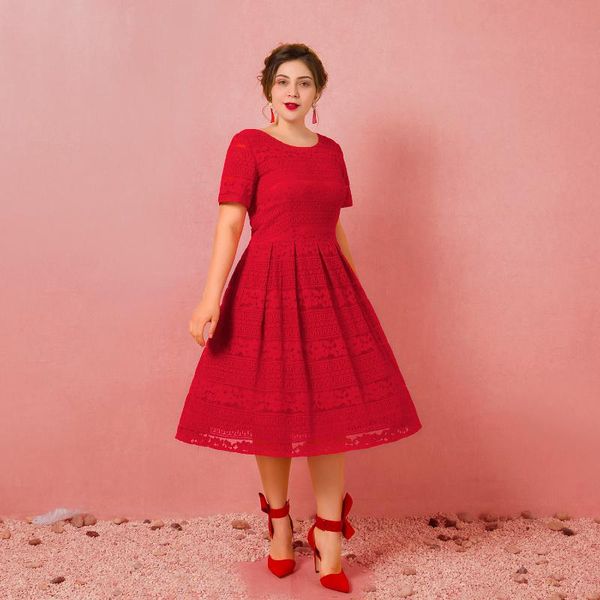 

party dresses a-line plus size red engagement cocktail dress jewel neck short sleeve length lace with pleats 2021, White;black