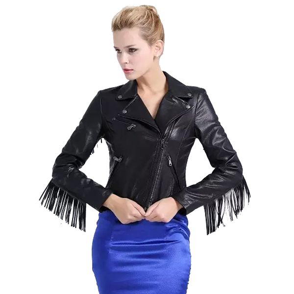 

chic tassel jackets spring women faux leather bomber jacket ladies stylish slim coats feminine girls autumn black bikers outfits 201007