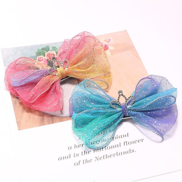 

crystal rainbow starry hair bows clips hair pins rhinestone crown princess party headwear headress girls accessories gift, Slivery;white