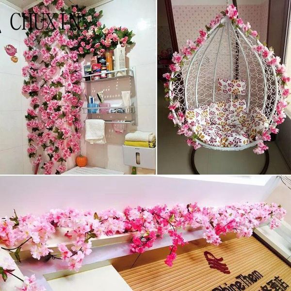 

decorative flowers & wreaths chuxin 175cm artificial flower cherry blossom rattan home balcony wall ceiling fake wedding scene layout 1pc