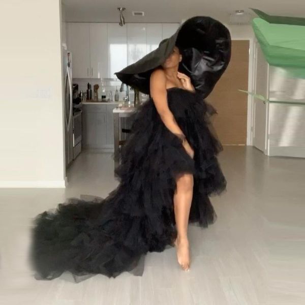 

casual dresses chic orange tulle hi low extra puffy fluffy women dressing gowns for party formal dress plus size with train, Black;gray
