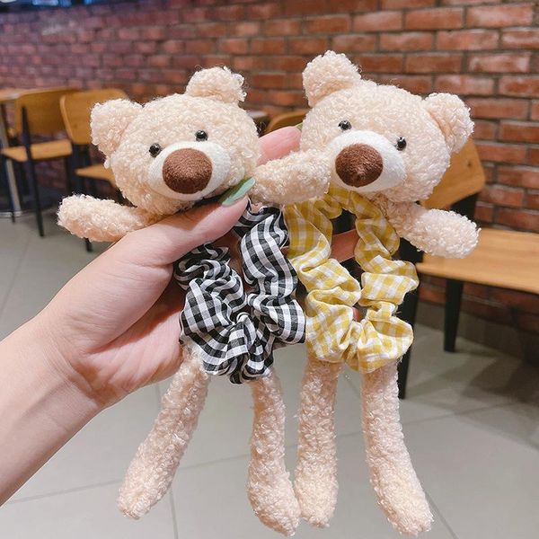 

hair accessories cute girls elastic ribbon bands cartoon bear sweet ponytail holder scrunchies tie women gifts, Slivery;white