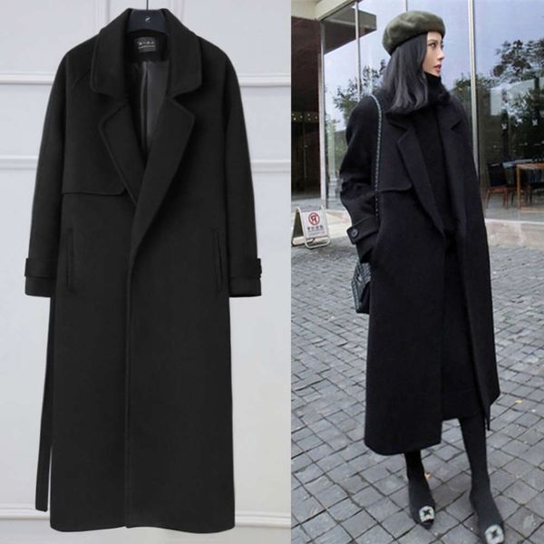 

20212020 new over knee black cashmere wool overcoat autumn and winter mid length anti season double faced woolen jacket for women