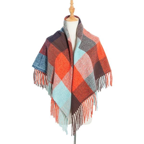 

scarves fashion women blanket stripe splicing pattern patchwork coat wrap cozy shawl winter warm casual soft scarf, Blue;gray