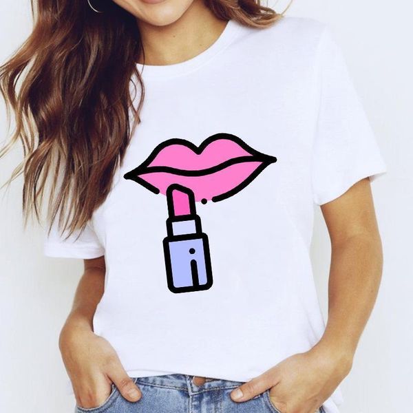 

t-shirts for women smile lip 90s cute clothes fingernail nail art clothing print lady graphic t shirt female tee t-shirt, White