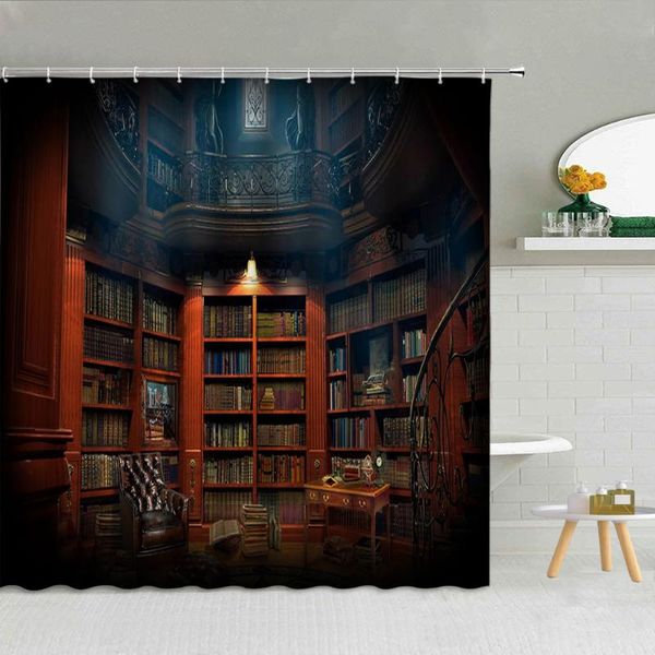 

shower curtains vintage library retro bookshelf books fabric bathroom supplies home decor with hooks cloth curtain 3d printing